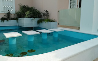 Τεχνητή λίμνη με ψάρια, νούφαρα και υδροχαρή φυτά